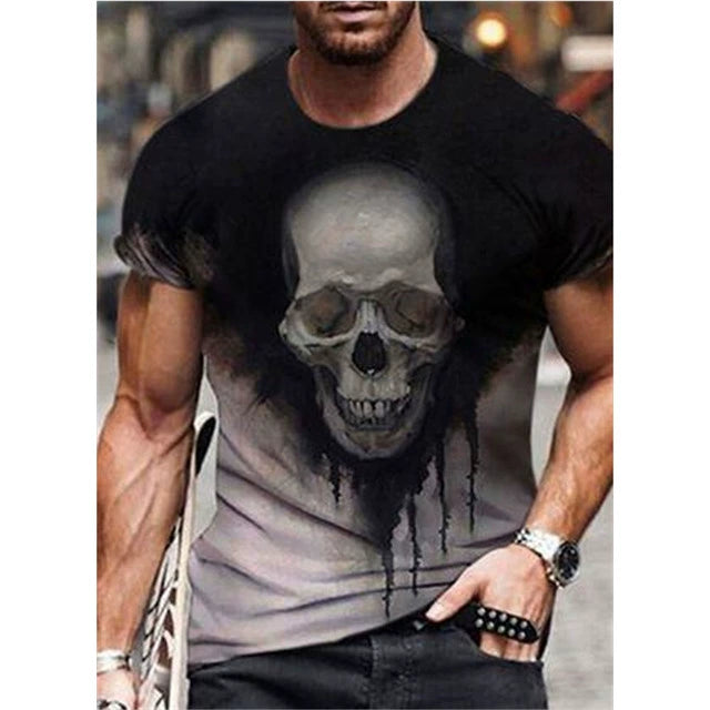 3D Skull Graphic Casual Printed Loose Short Sleeve Top - Premium T-Shirt from Lizard Vigilante - Just $23.39! Shop now at Lizard Vigilante