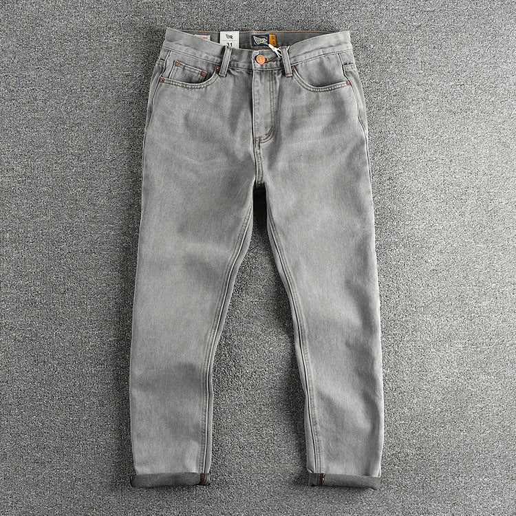 Retro Washed Distressed Cement Gray Jeans For Men