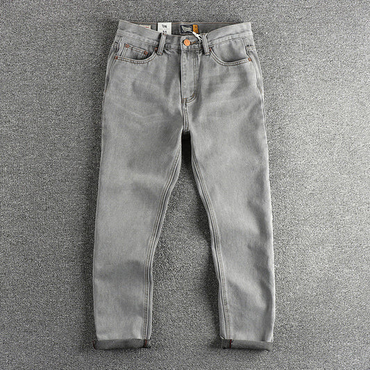 Retro Washed Distressed Cement Gray Jeans For Men