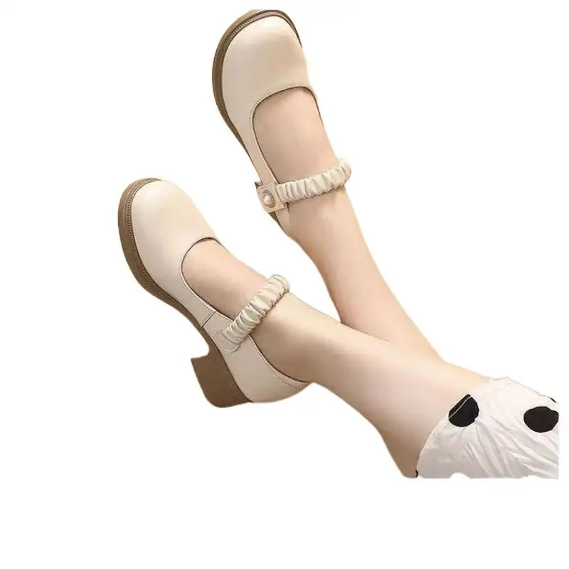 Mary Jane Leather Shoes Women's Pearl Japanese Style