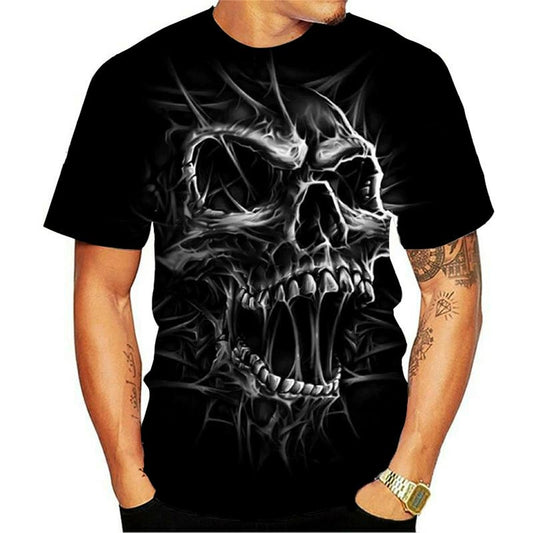 3D Skull Graphic Casual Printed Loose Short Sleeve Top - Premium T-Shirt from Lizard Vigilante - Just $23.39! Shop now at Lizard Vigilante