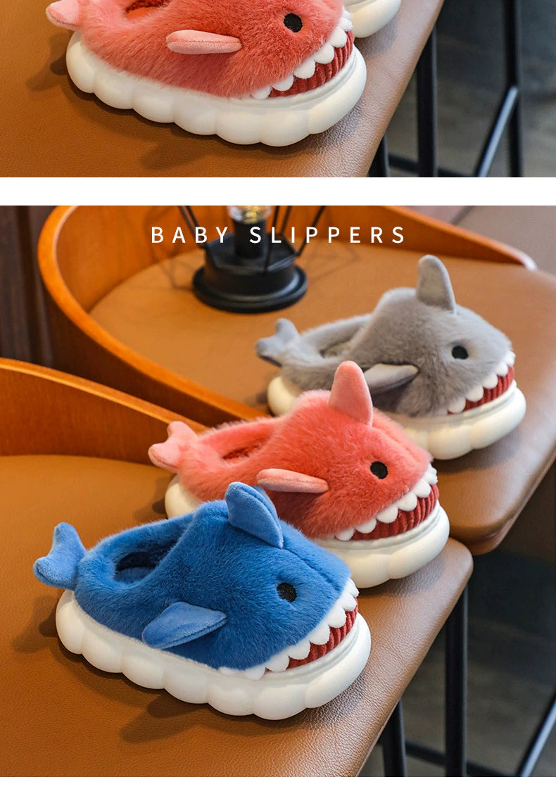 Children's Waterproof Cotton Slippers with Cute Shark Pattern - Non-Slip Indoor Footwear for Autumn and Winter - Premium slippers from Lizard Vigilante - Just $23.88! Shop now at Lizard Vigilante