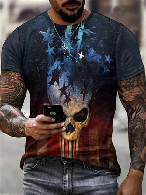 3D Skull Graphic Casual Printed Loose Short Sleeve Top - Premium T-Shirt from Lizard Vigilante - Just $23.39! Shop now at Lizard Vigilante