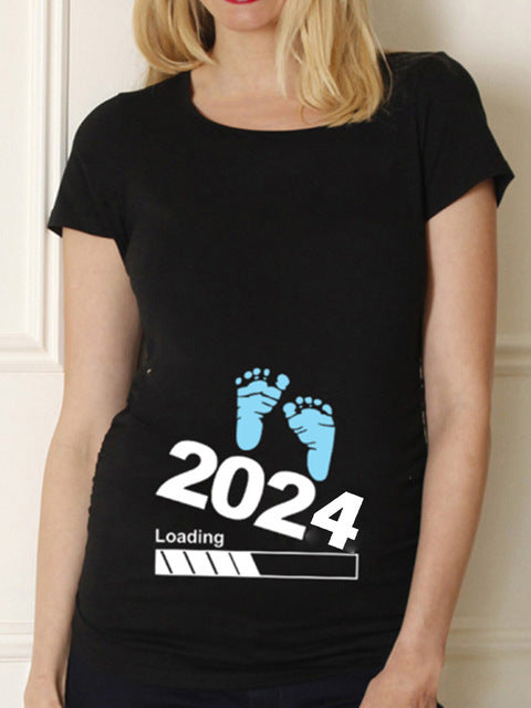 Maternity Shirt Maternity Cute Baby Printed O-Neck