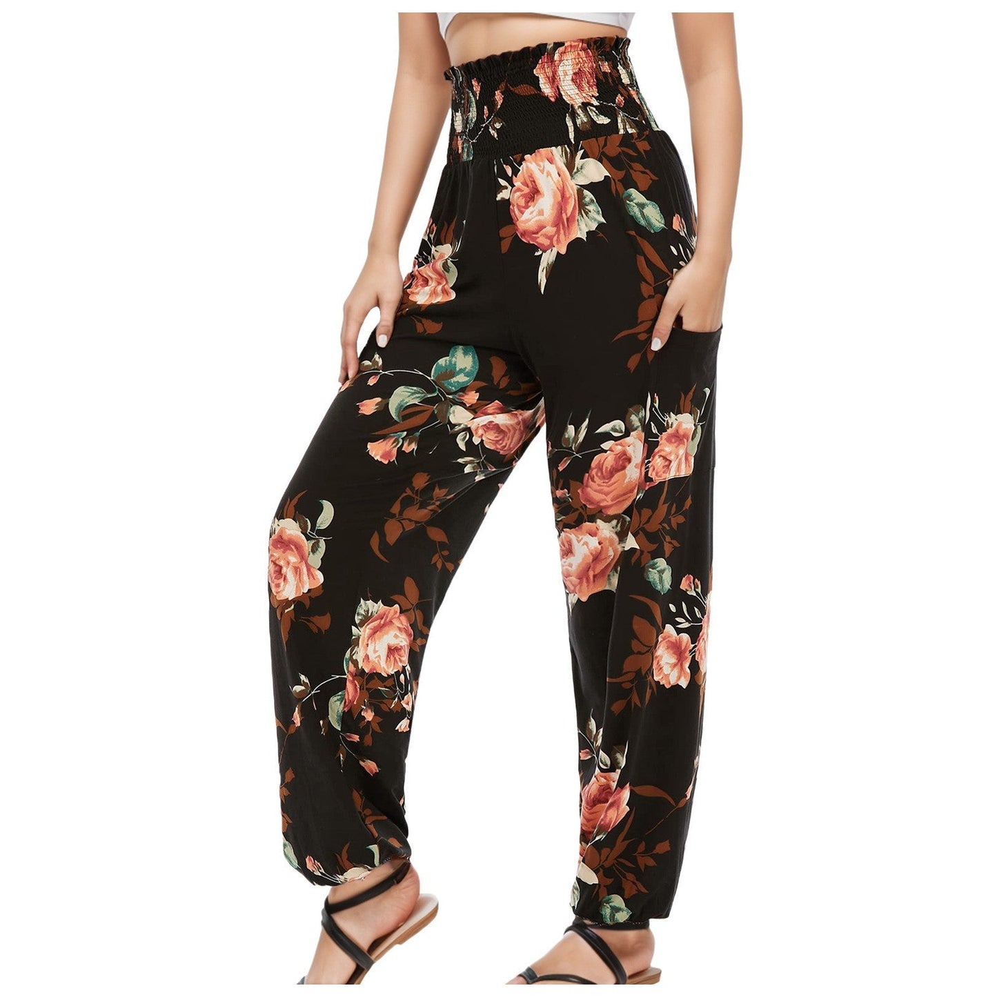 Women's Striped Digital Floral Print Casual Jumpsuit