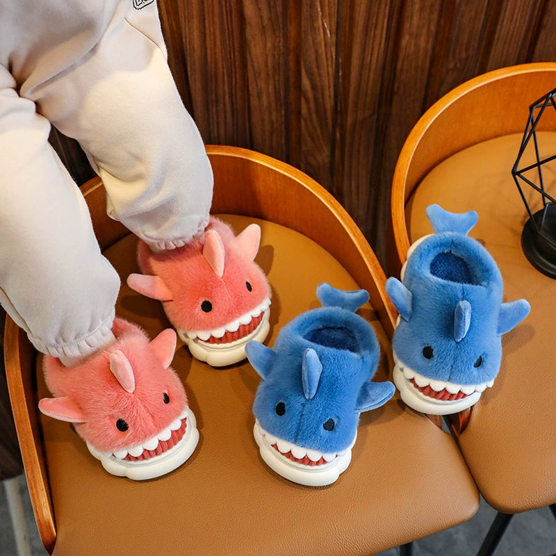 Children's Waterproof Cotton Slippers with Cute Shark Pattern - Non-Slip Indoor Footwear for Autumn and Winter - Premium slippers from Lizard Vigilante - Just $23.88! Shop now at Lizard Vigilante