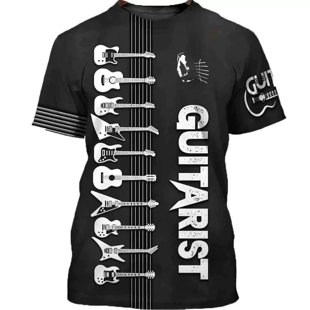 3D Guitarist Gift Printed Loose Fitting Fun Short Sleeve Guitars T-shirt Printed Loose Short Sleeve 6 String T-shirt - Lizard Vigilante