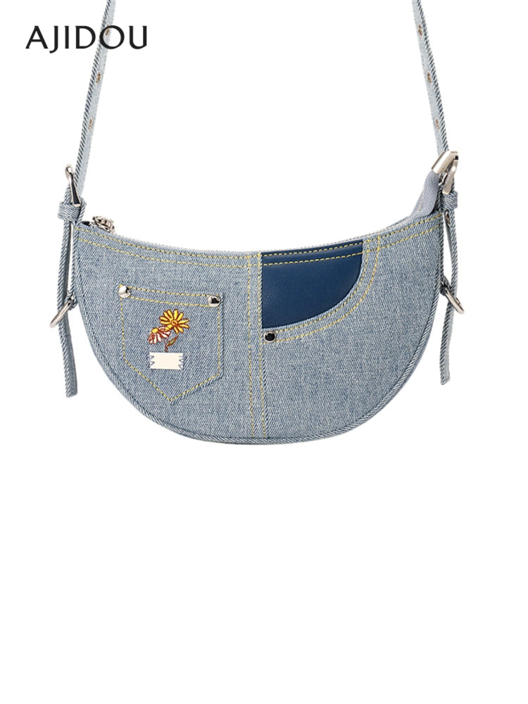 Ajidou Denim Patchwork Retro Crossbody Bag – Small Shoulder Bag for Women - Premium shoulder bag from Lizard Vigilante - Just $108.88! Shop now at Lizard Vigilante