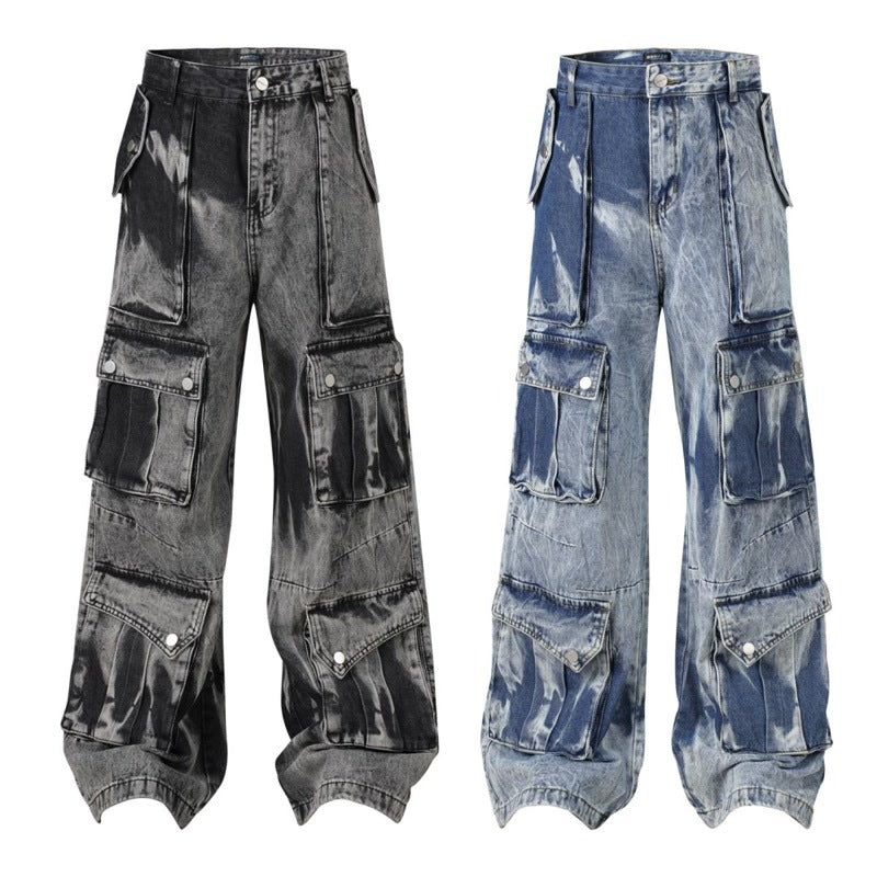 Washed Multi-pocket Design Straight Men's Jeans