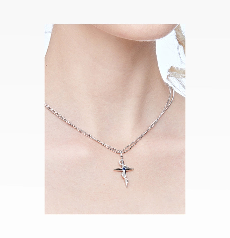 Guuka 925 Sterling Silver Eight-Pointed Star Necklace – Elegant Cross Chain Design for Women - Premium necklace from Lizard Vigilante - Just $58.88! Shop now at Lizard Vigilante