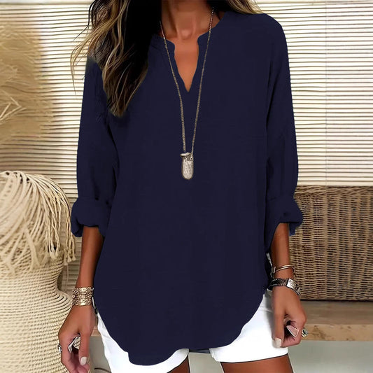 Women's V-neck Drop-shoulder Long-sleeve T-shirt