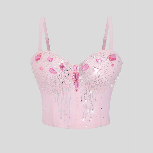 Women Wear Tube Top Rhinestone Chain Handmade Small Vest Sling Basic Design