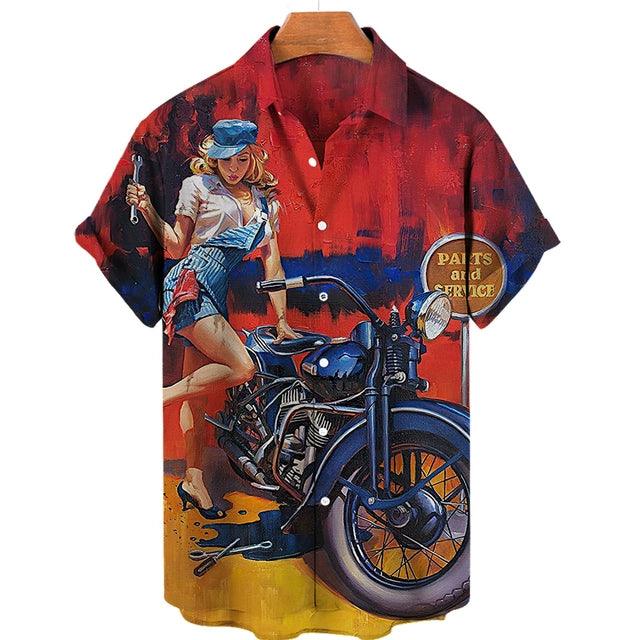 Feel The Freedom Route 66 Red White Blue 3D Printed Short Sleeve Lapel Shirt Fashion Style Racing 3D Print Short Sleeve Shirt - Lizard Vigilante