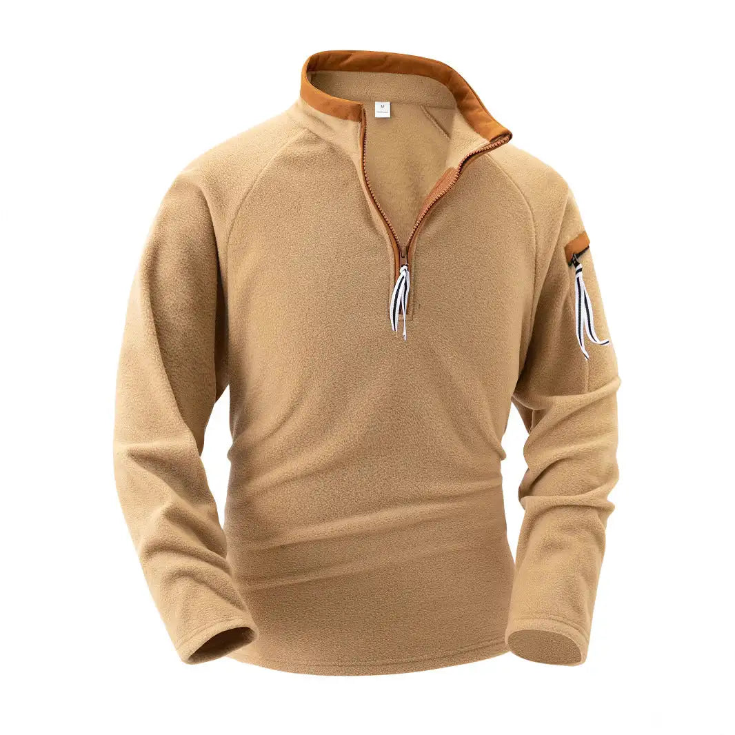 Stand Collar Half Zip Long Sleeve Tactical Arm Zipper Sweater