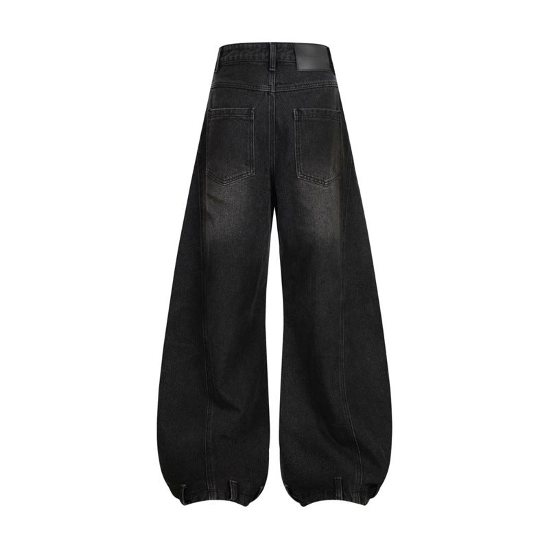 Retro Washed Ripped Deconstruction Stitching Design Straight Jeans