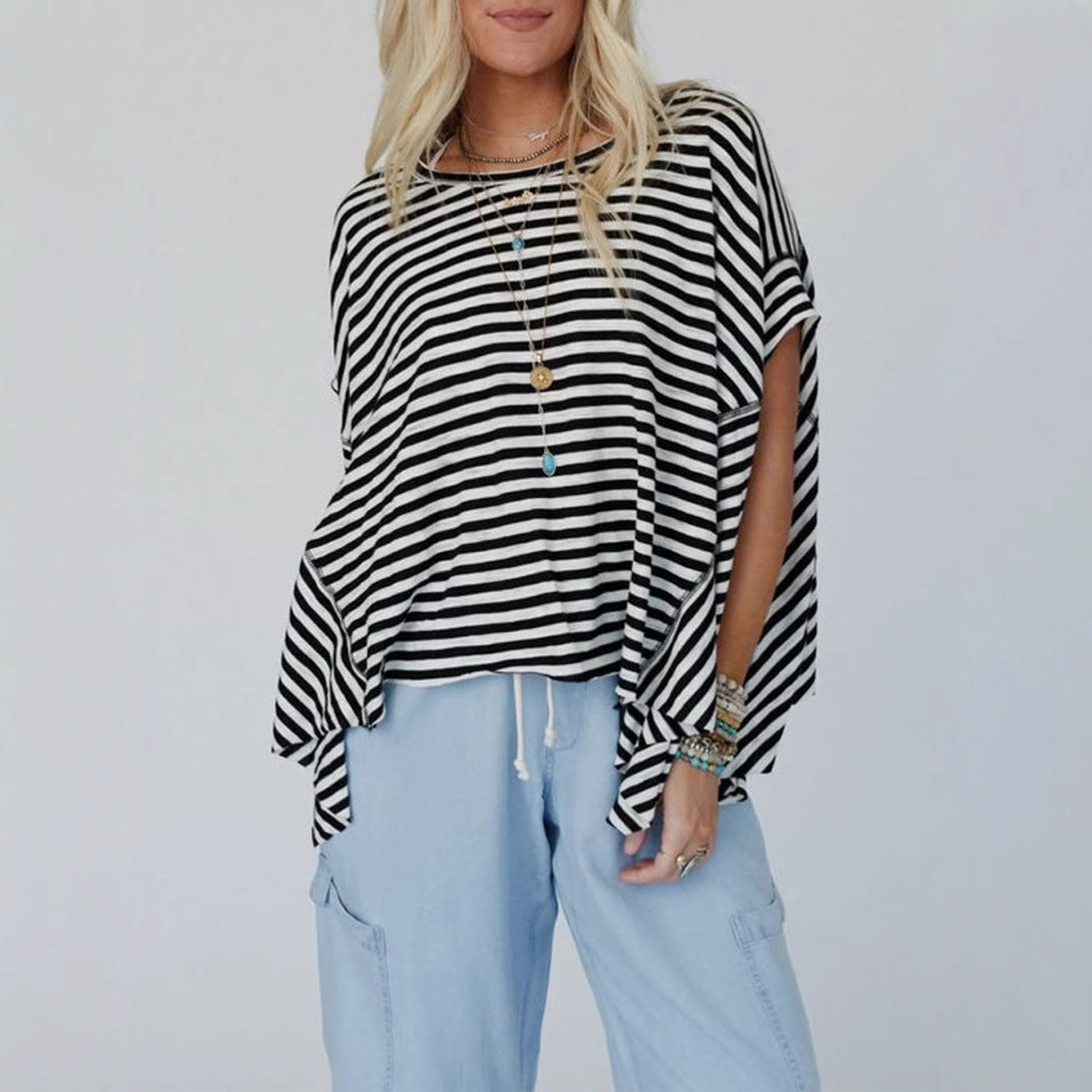 Round Neck Striped Printed T-Shirt