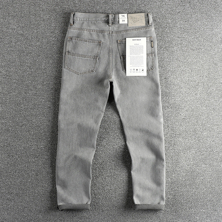 Retro Washed Distressed Cement Gray Jeans For Men