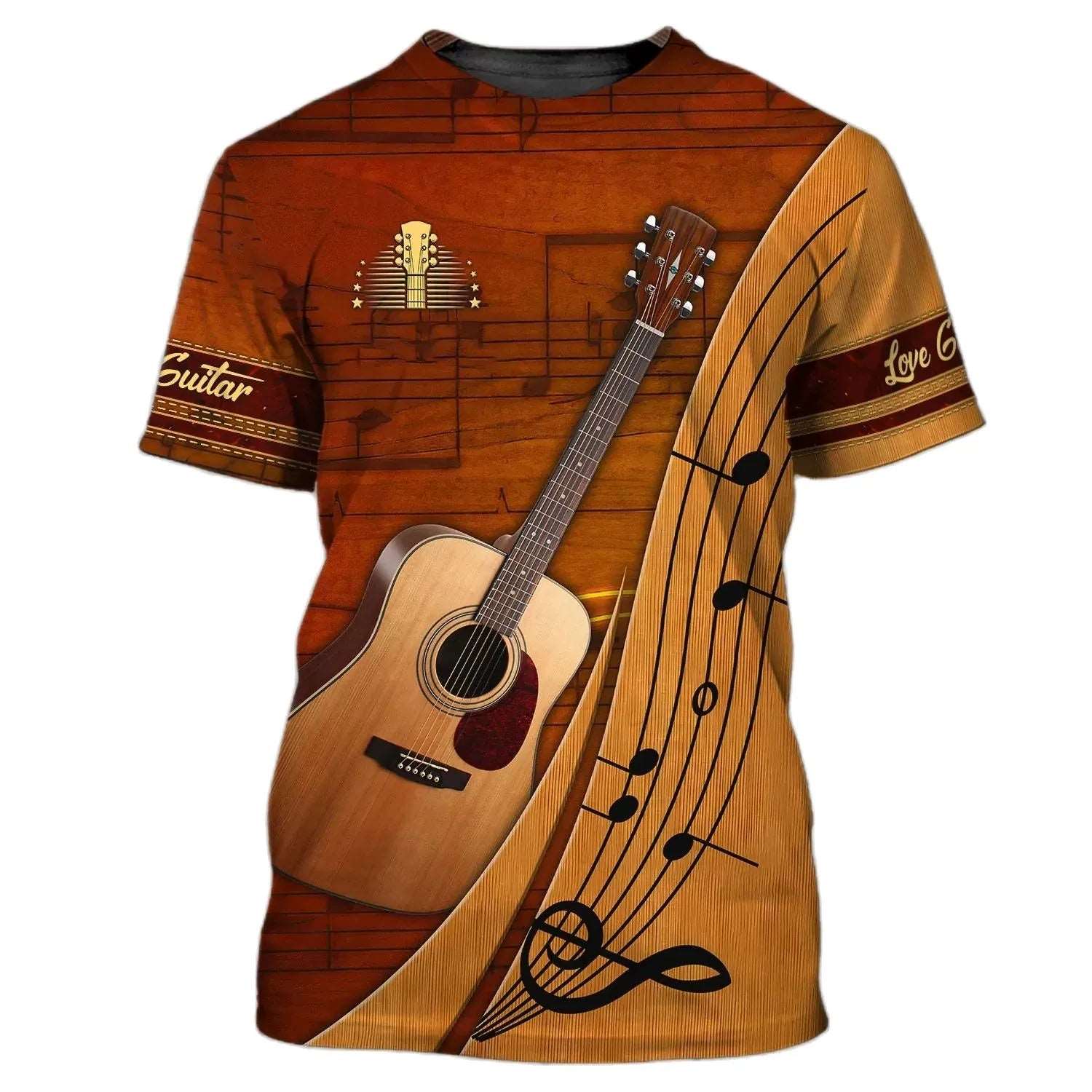 3D Guitarist Gift Printed Loose Fitting Fun Short Sleeve Guitars T-shirt Printed Loose Short Sleeve 6 String T-shirt - Lizard Vigilante