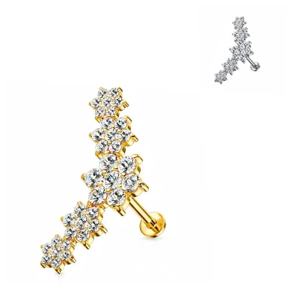 316 Stainless Steel Five Flowers Zircon Labret