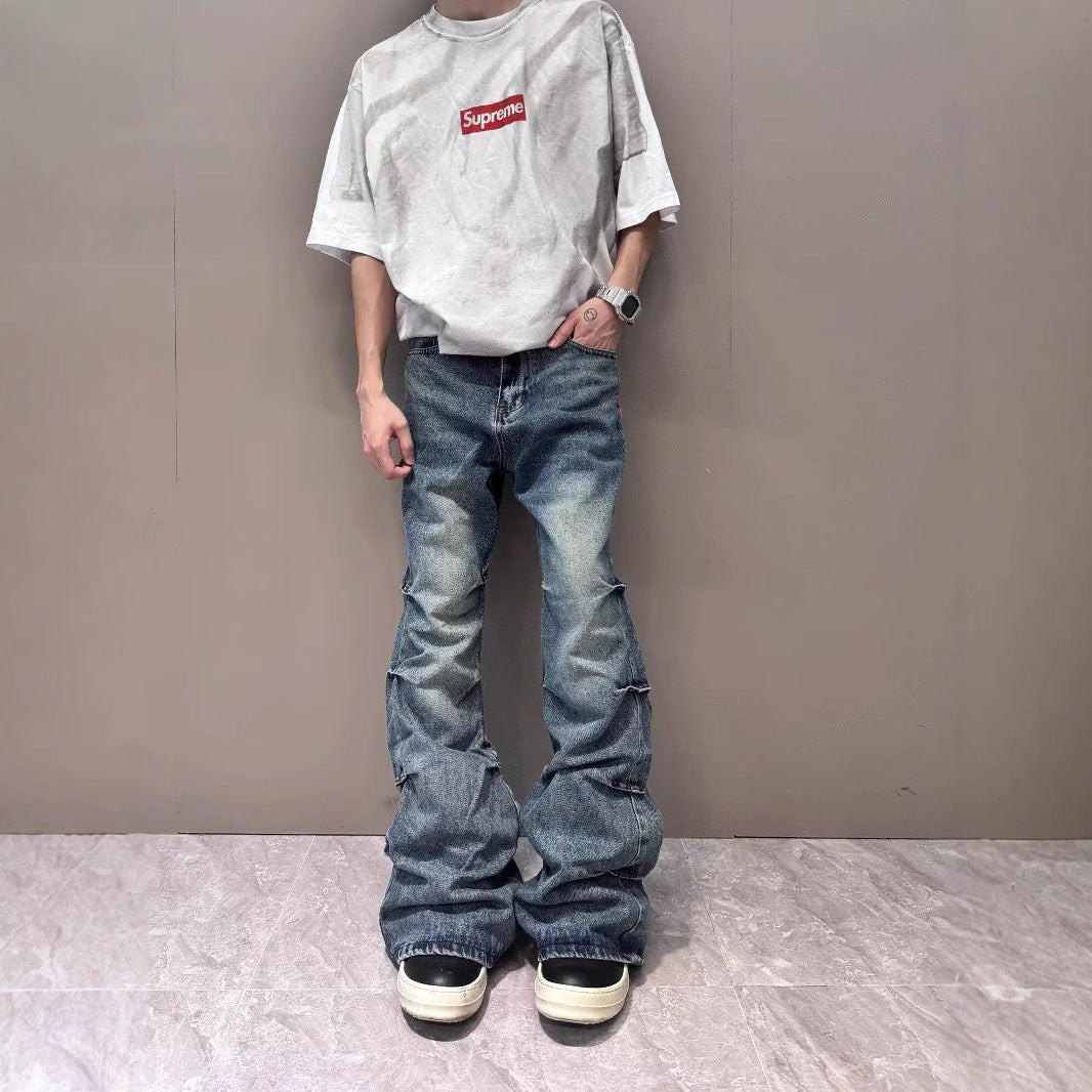 American High Street Vibe Retro Washed Pleated Skinny Jeans