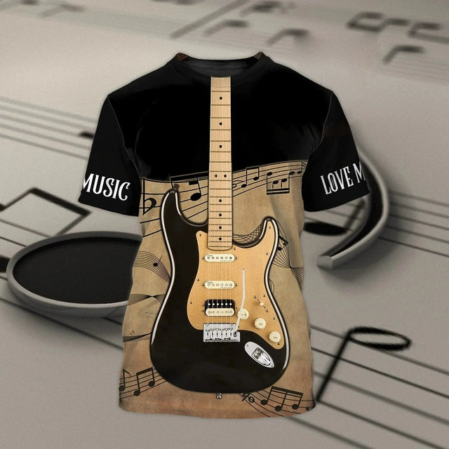 3D Guitarist Gift Printed Loose Fitting Fun Short Sleeve Guitars T-shirt Printed Loose Short Sleeve 6 String T-shirt - Lizard Vigilante