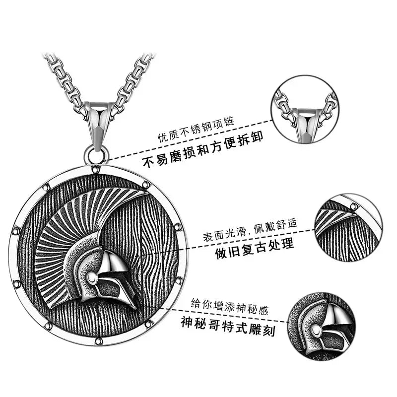 Titanium Steel Hip Hop Hero Of Sparta Helmet Pendant Necklace