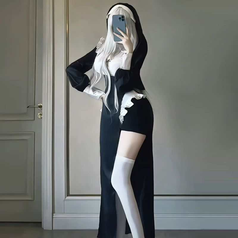 Nun's Outfit Cos Sexy Tight Clothes Cross-Dressing Cosplay Costume Slim Looking Maid Style Dress Pure Desire Plus Size - Premium  from Lizard Vigilante - Just $15.99! Shop now at Lizard Vigilante