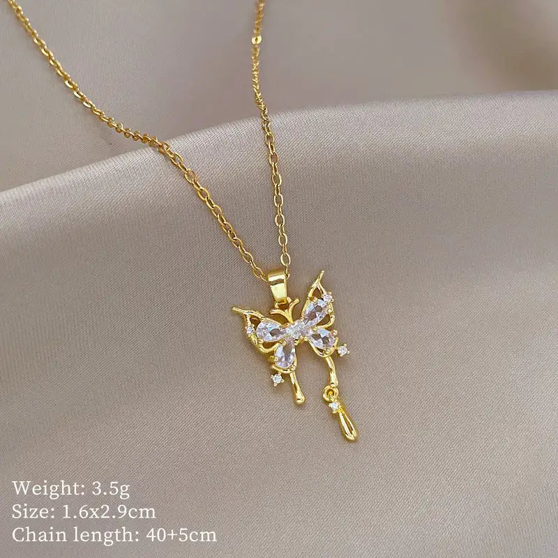 Titanium Steel Butterfly Drop Pendant Necklace Personality