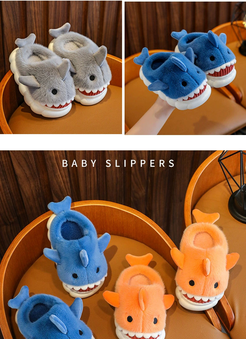 Children's Waterproof Cotton Slippers with Cute Shark Pattern - Non-Slip Indoor Footwear for Autumn and Winter - Premium slippers from Lizard Vigilante - Just $23.88! Shop now at Lizard Vigilante