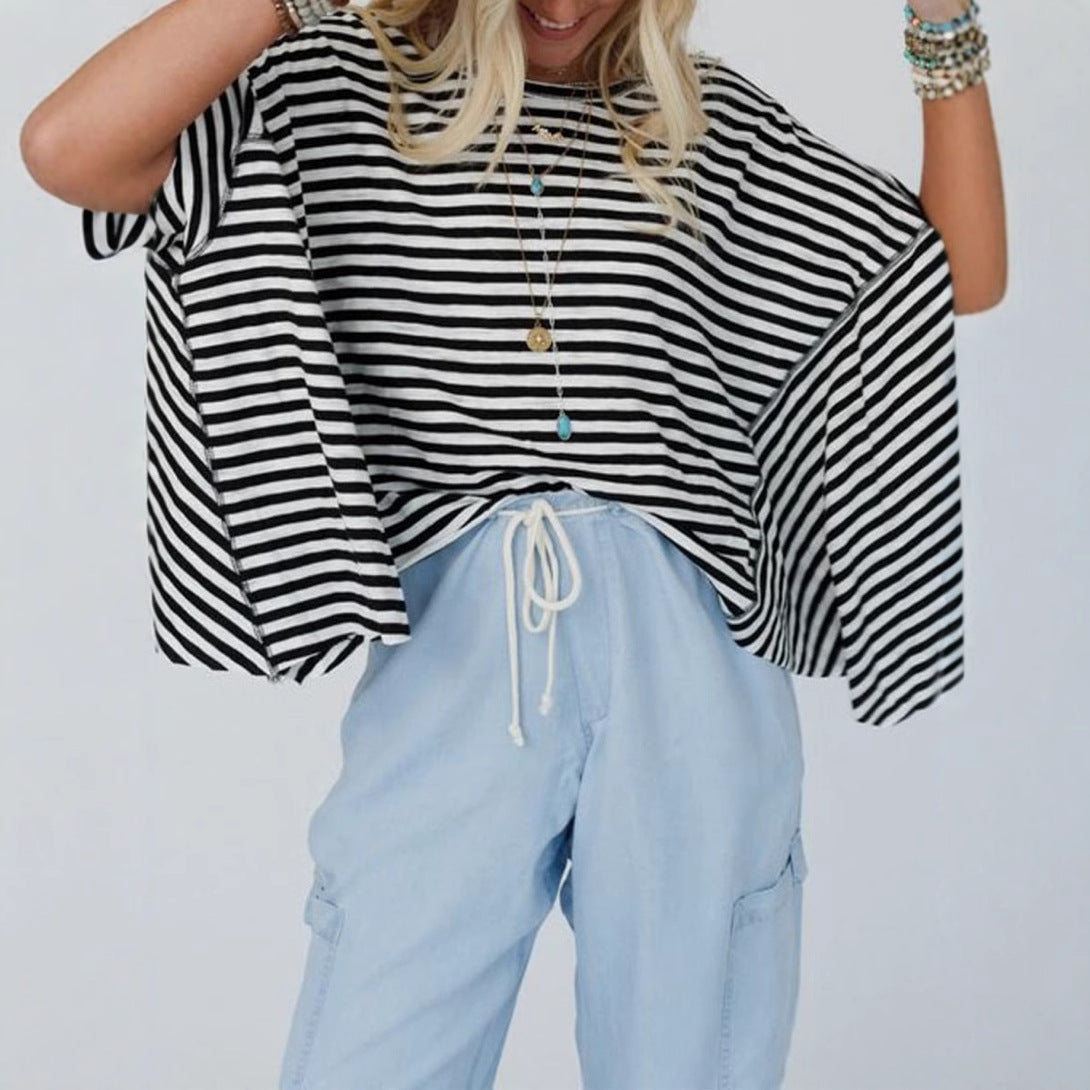 Round Neck Striped Printed T-Shirt
