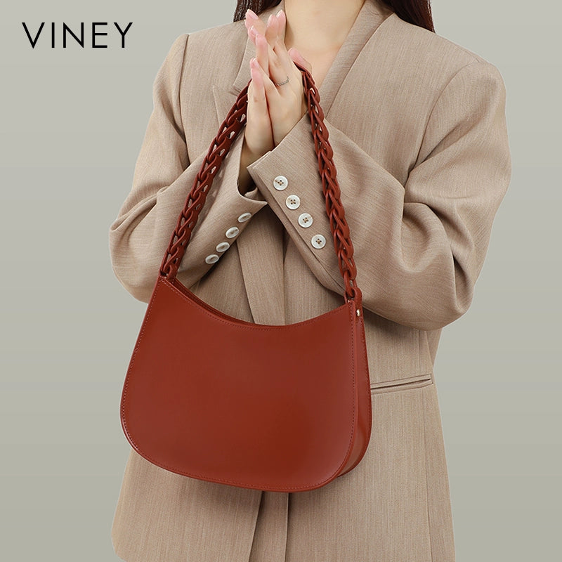 Viney Women's Cowhide Crescent Crossbody Messenger Bag – Stylish Soft Leather with Braid Detail - Premium messenger bag from Lizard Vigilante - Just $93.66! Shop now at Lizard Vigilante