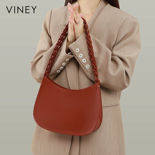 Viney Women's Cowhide Crescent Crossbody Messenger Bag – Stylish Soft Leather with Braid Detail - Premium messenger bag from Lizard Vigilante - Just $93.66! Shop now at Lizard Vigilante