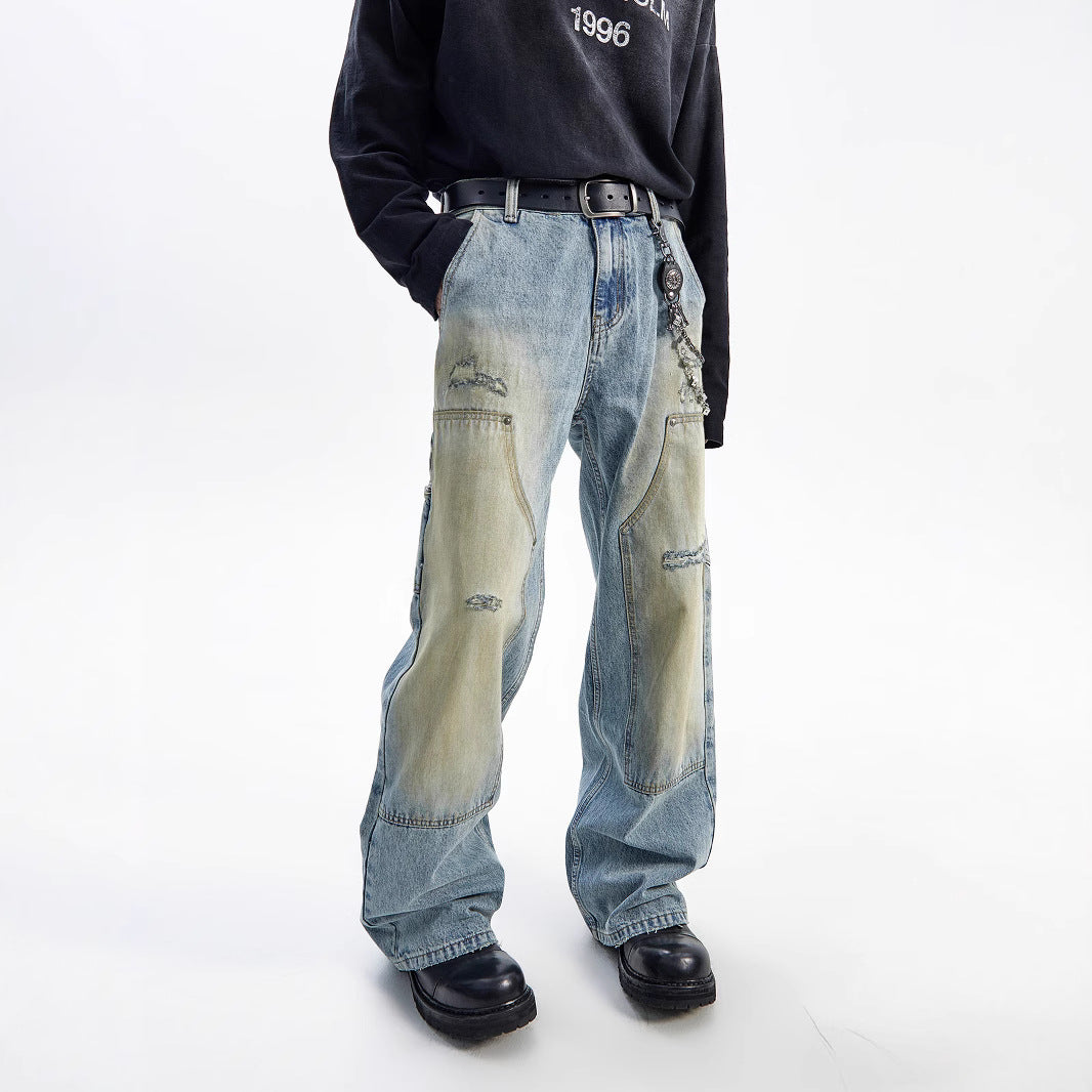 American Style Washed-out Vintage Straight Casual Loose Jeans