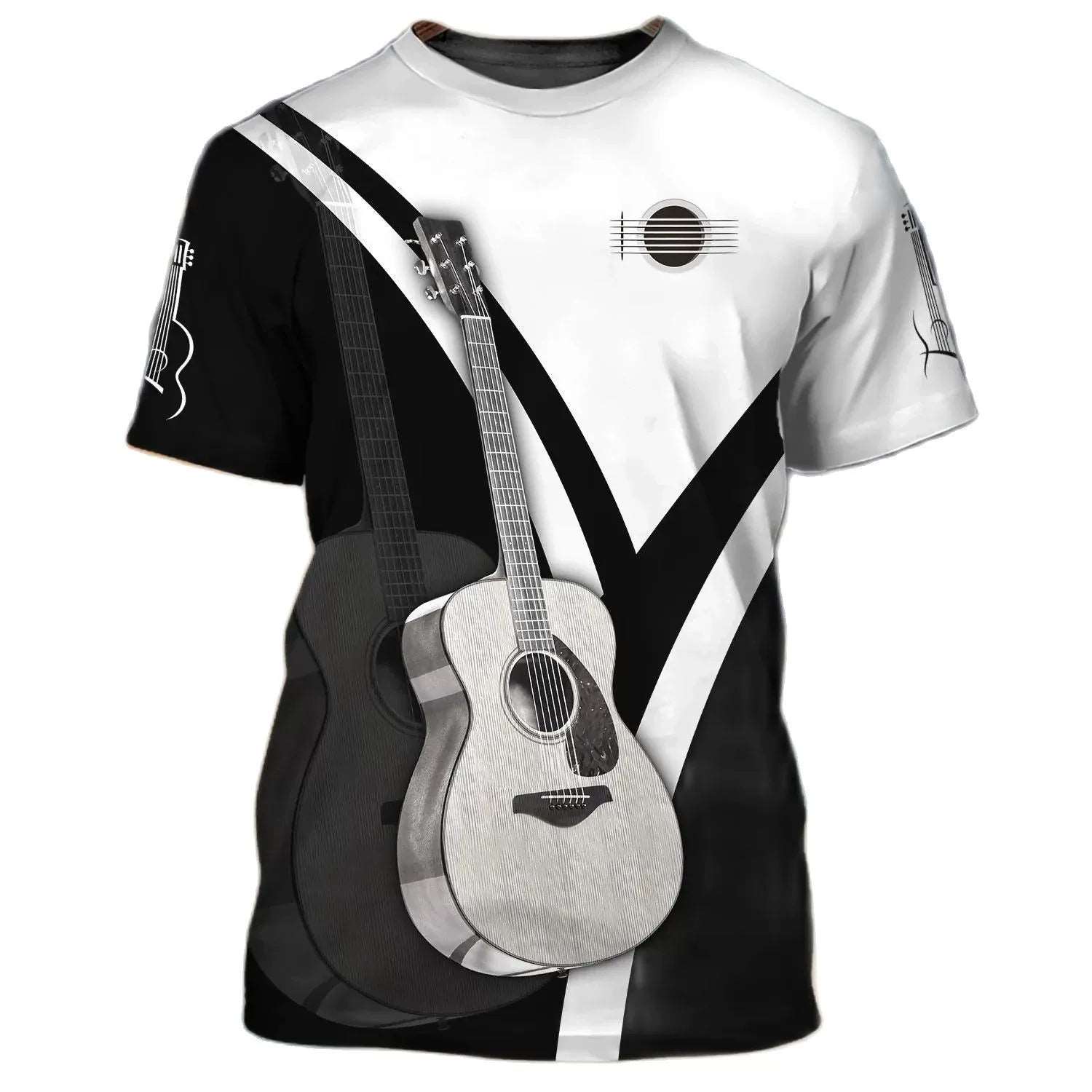 3D Guitarist Gift Printed Loose Fitting Fun Short Sleeve Guitars T-shirt Printed Loose Short Sleeve 6 String T-shirt - Lizard Vigilante