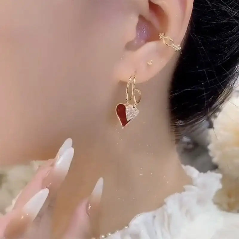 Women's Simple Temperament Red Love Heart Earrings