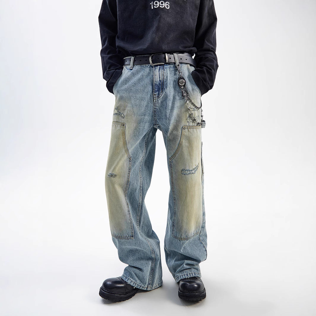 American Style Washed-out Vintage Straight Casual Loose Jeans