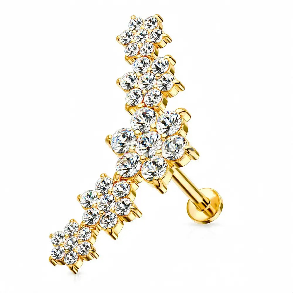 316 Stainless Steel Five Flowers Zircon Labret