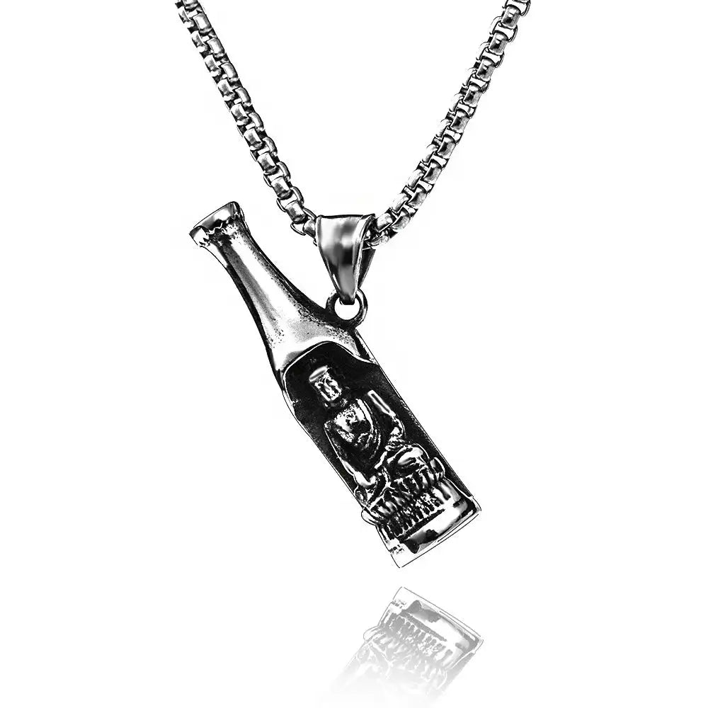 Men's Fashion Beer Bottle Bottle Opener Pendant Long Stainless Steel Necklace