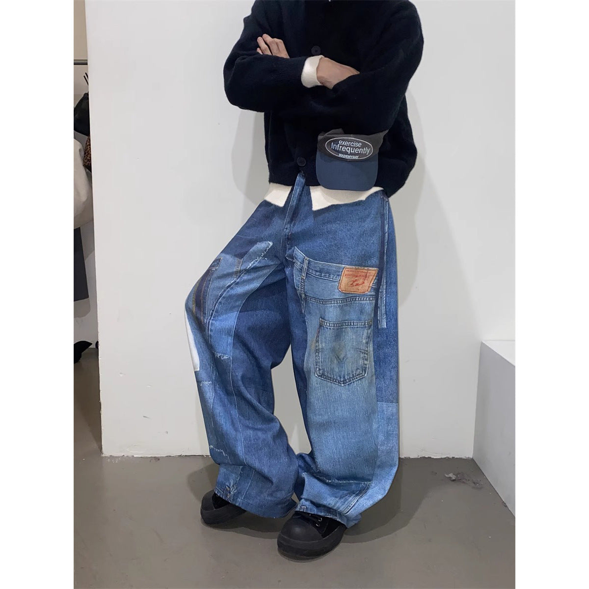 American Retro Independent Design Loose Straight Jeans Men