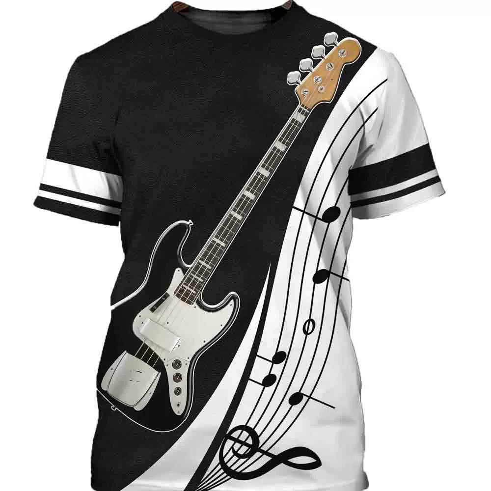 3D Guitarist Gift Printed Loose Fitting Fun Short Sleeve Guitars T-shirt Printed Loose Short Sleeve 6 String T-shirt - Lizard Vigilante