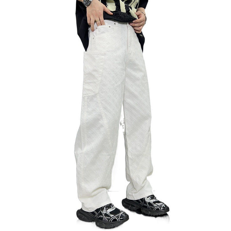 Loose Straight Washed Denim Large Pocket Pants Trendy