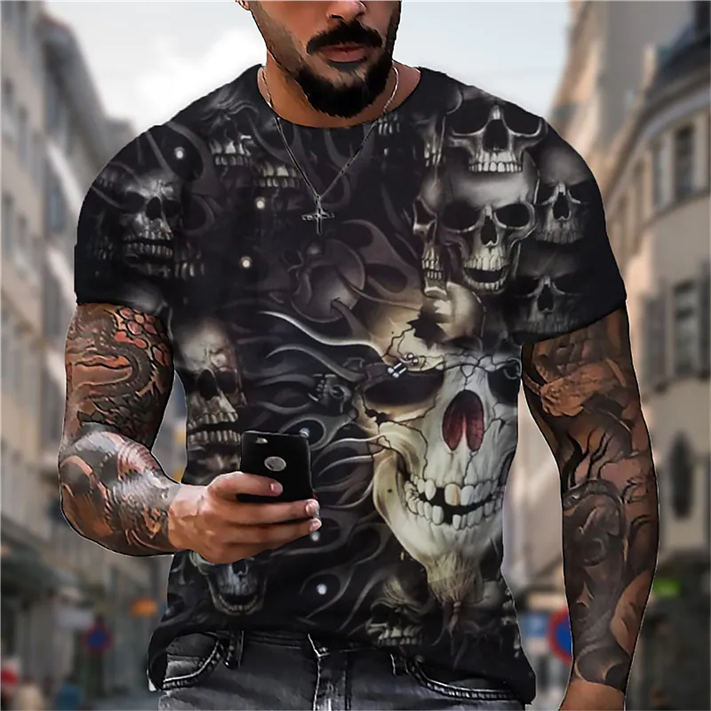 3D Skull Graphic Casual Printed Loose Short Sleeve Top - Premium T-Shirt from Lizard Vigilante - Just $23.39! Shop now at Lizard Vigilante