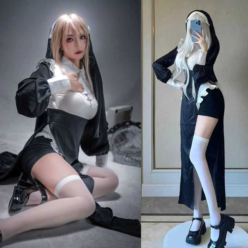 Nun's Outfit Cos Sexy Tight Clothes Cross-Dressing Cosplay Costume Slim Looking Maid Style Dress Pure Desire Plus Size - Premium  from Lizard Vigilante - Just $15.99! Shop now at Lizard Vigilante