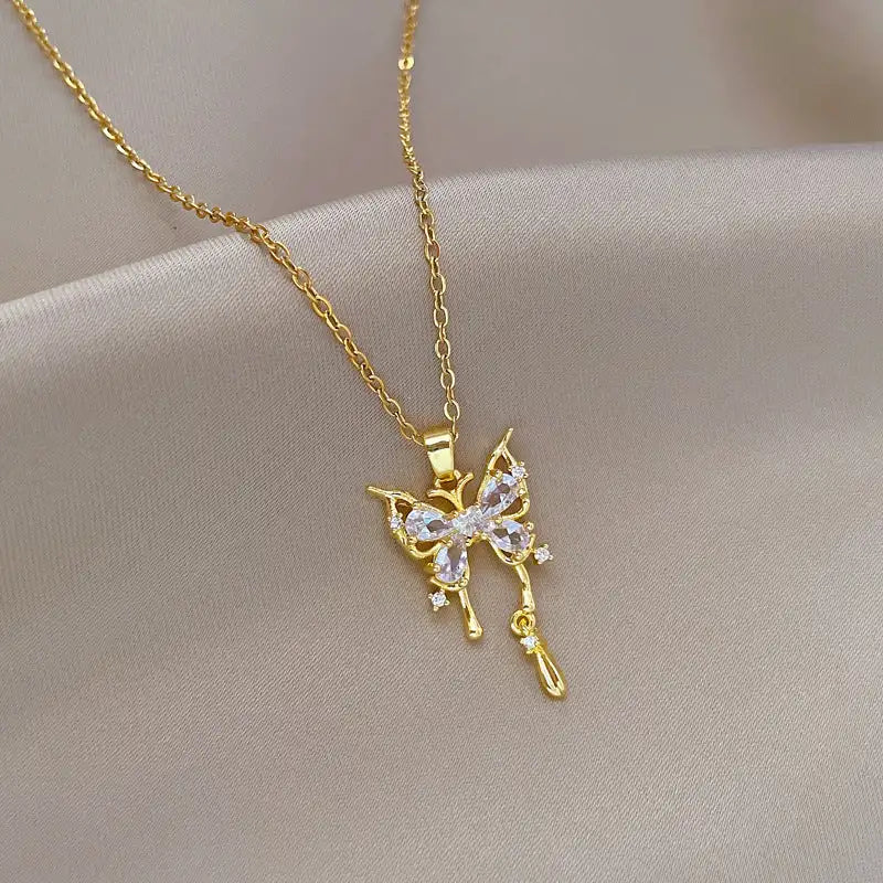 Titanium Steel Butterfly Drop Pendant Necklace Personality