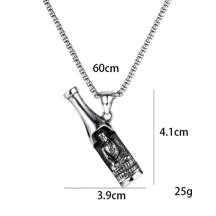Men's Fashion Beer Bottle Bottle Opener Pendant Long Stainless Steel Necklace