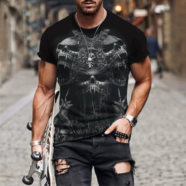 3D Skull Graphic Casual Printed Loose Short Sleeve Top - Premium T-Shirt from Lizard Vigilante - Just $23.39! Shop now at Lizard Vigilante