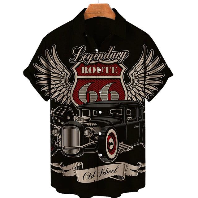 Feel The Freedom Route 66 Red White Blue 3D Printed Short Sleeve Lapel Shirt Fashion Style Racing 3D Print Short Sleeve Shirt - Lizard Vigilante