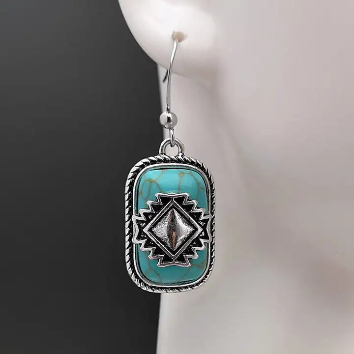 Ethnic Shield Retro Green Turquoise Earrings