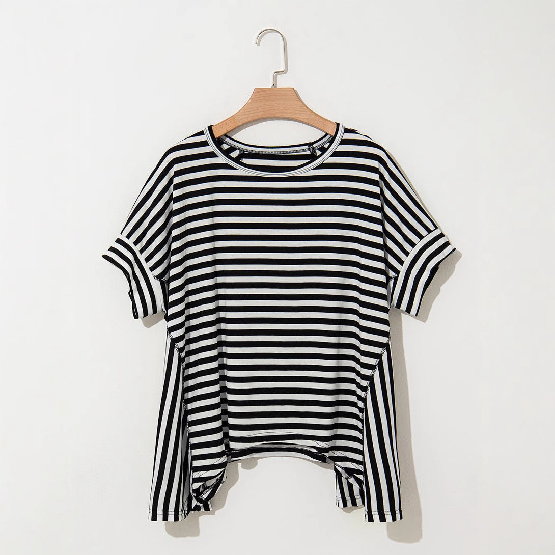 Round Neck Striped Printed T-Shirt