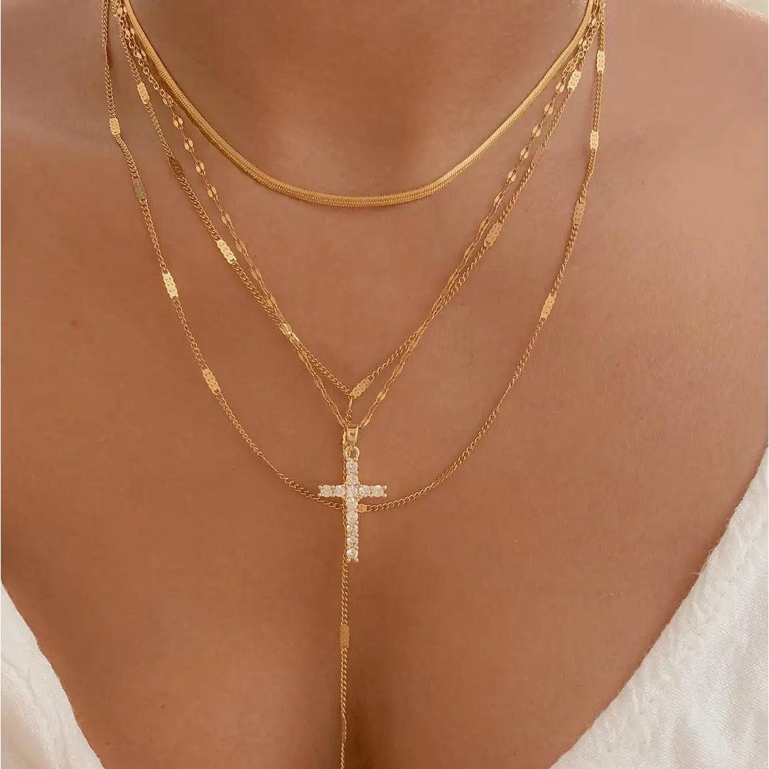 Fashion Special-interest Vintage Cross Pendant Clavicle Chain Multi-layer